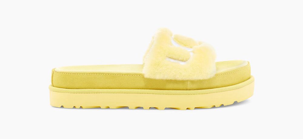 Ugg Laton Fur - Womens Slides - Yellow - NZ (3257IMRPW)